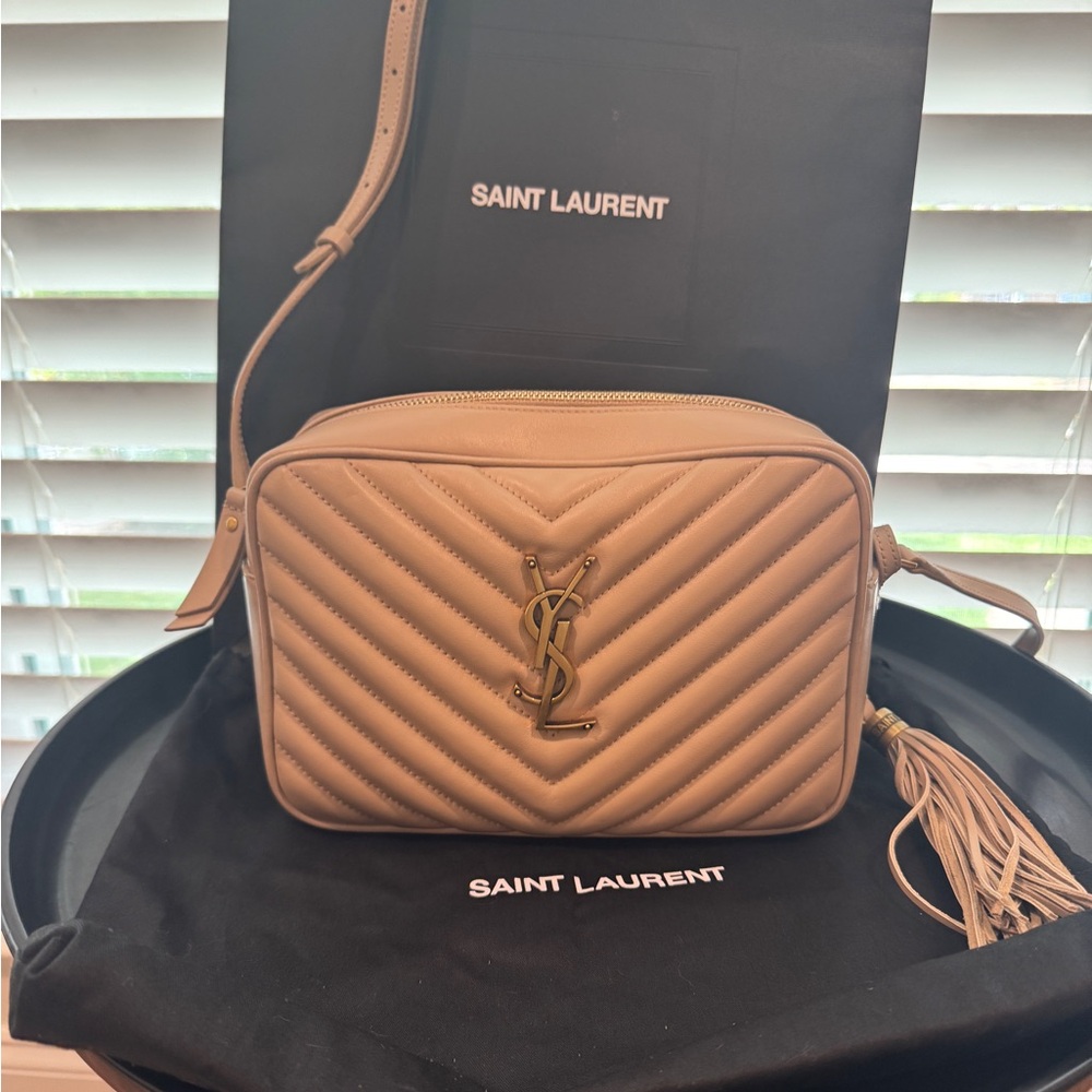 YSL Medium Lou Camera Bag in Dark Beige